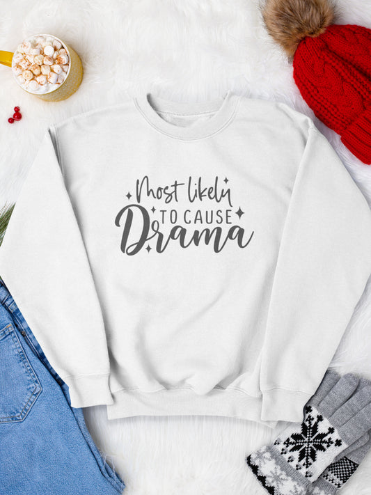 sweatshirt_bumbac_organic_premium_vegan_cadou_Craciun_Secret_Santa_most-likely-to-cause-drama-negru_bluza_craciun