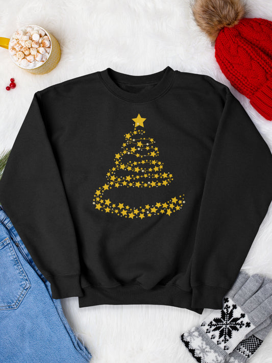     sweatshirt_bumbac_organic_premium_vegan_cadou_Craciun_Secret_Santa_negru_stars_christmas_tree_bluza_craciun