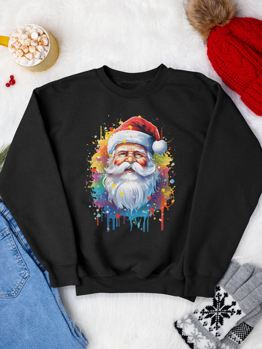 sweatshirt_bumbac_organic_premium_vegan_cadou_Craciun_Secret_Santa_rainbow_santa_negru_bluza_craciun