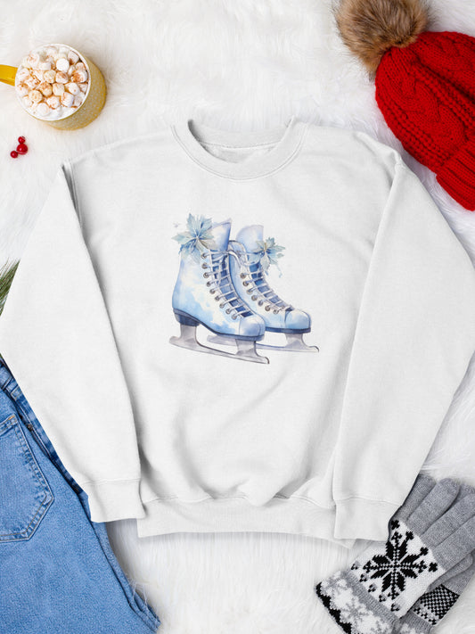     sweatshirt_bumbac_organic_premium_vegan_cadou_Craciun_Secret_Santa_skating_all_the_way_alb_bluza_craciun