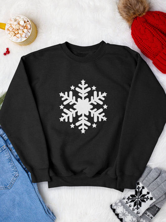 sweatshirt_bumbac_organic_premium_vegan_cadou_Craciun_Secret_Santa_snowflake-negru_bluza_craciun