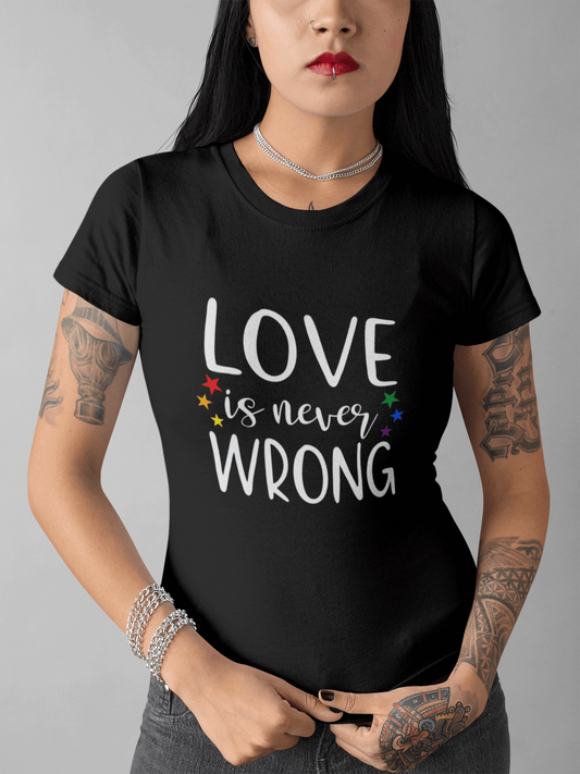 tricou bumbac organic vegan lgbt love is never wrong pride