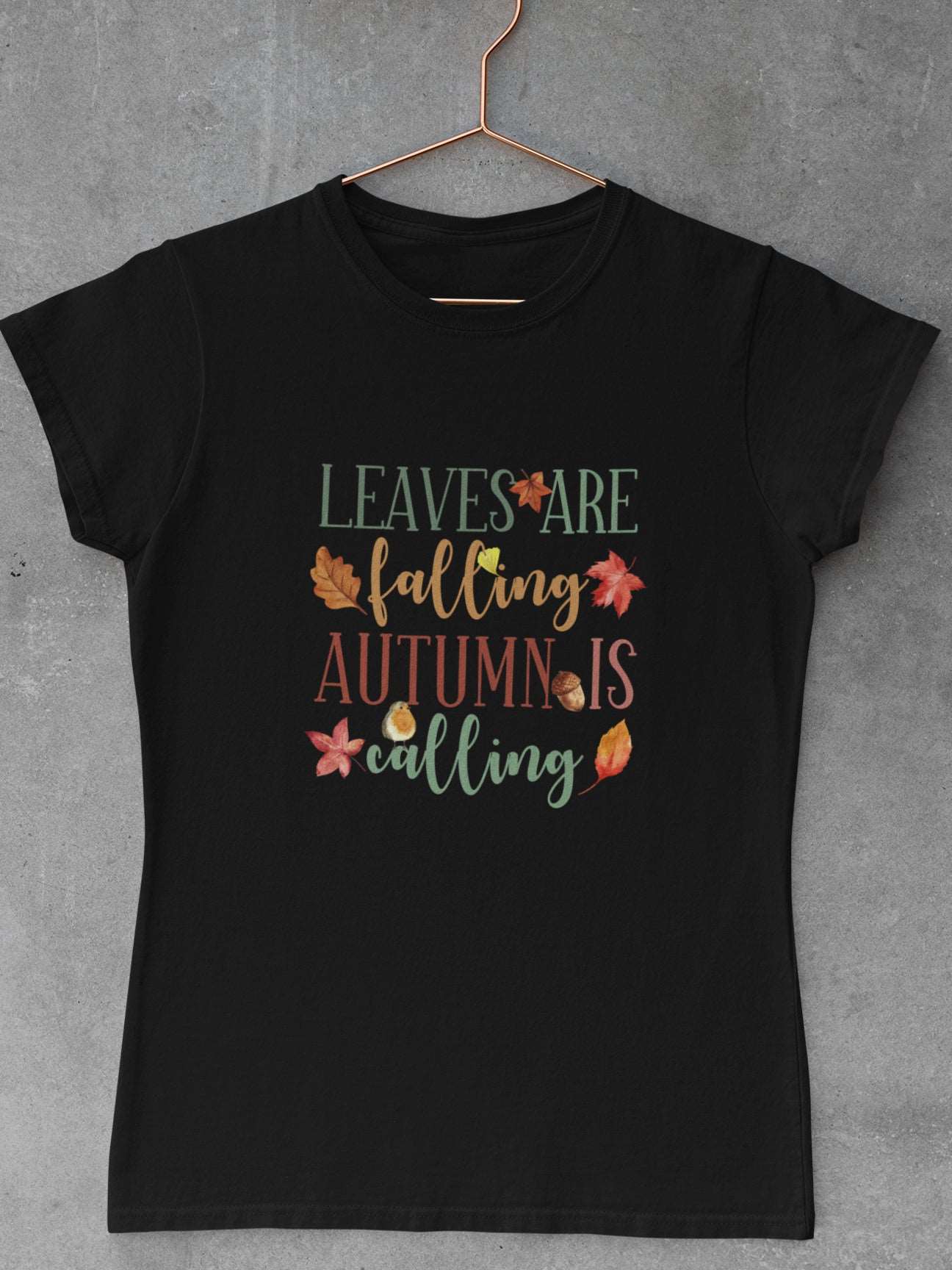 tricou-bumbac-organic-premium-vegan-femei-toamna-autumn-hay-creations-autumn-leaves-negru