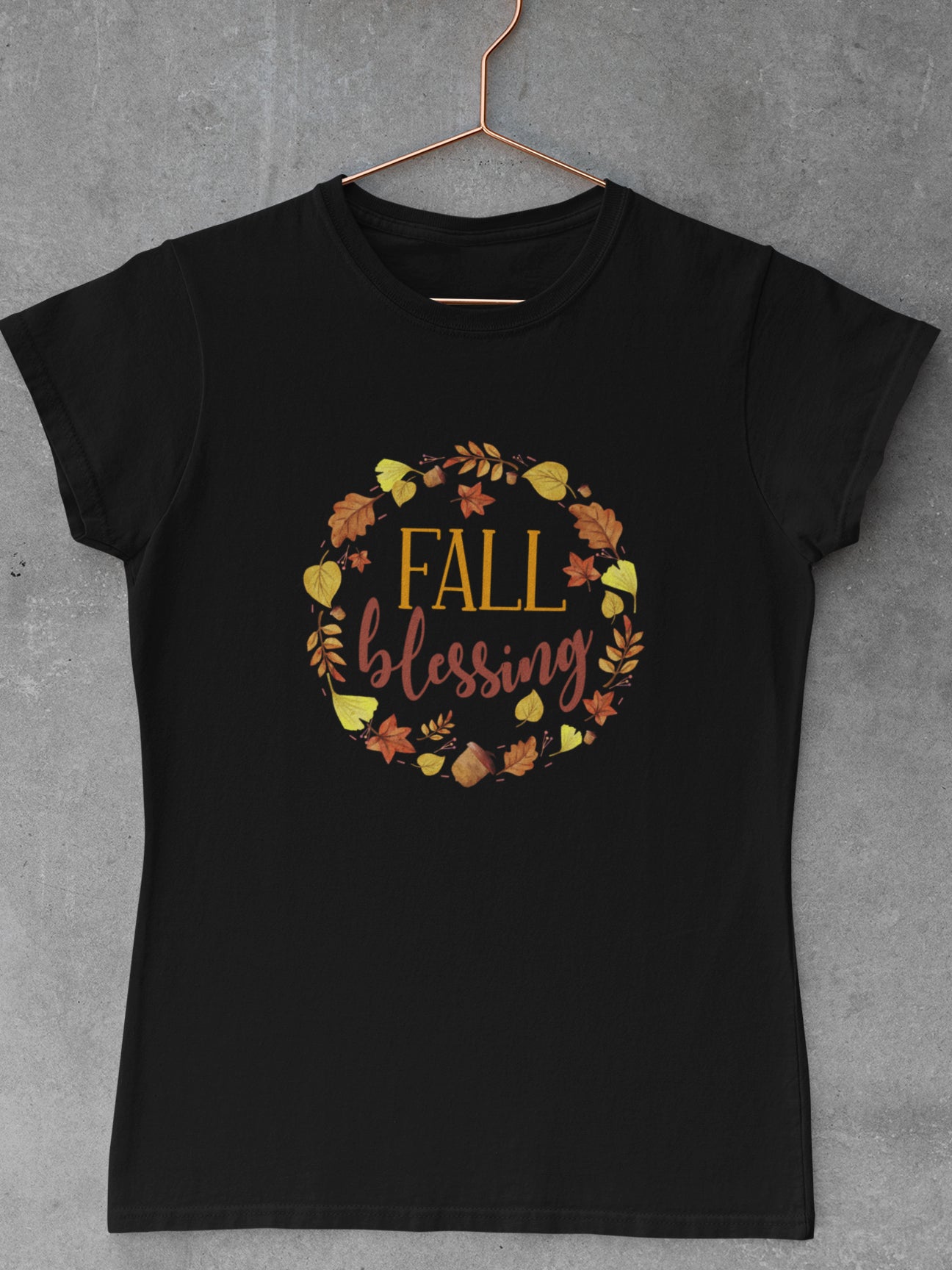 tricou-bumbac-organic-premium-vegan-femei-toamna-autumn-hay-creations-fall-blessing-negru
