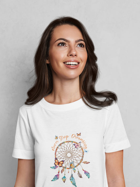 Tricou bumbac organic premium vegan hay creations NEVER STOP DREAMING