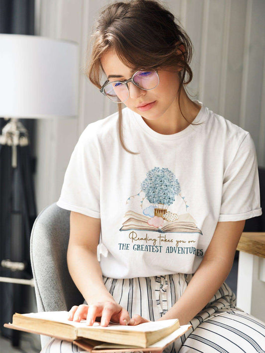 tricou din bumbac premium organic vegan hay creations reading takes you on the greatest adventures