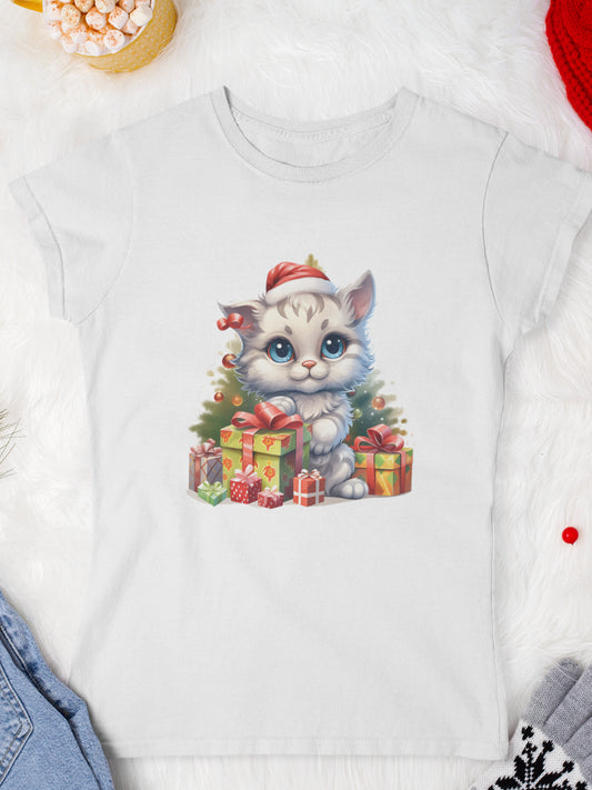 tricou_Craciun_pisici_pisica_bumbac_organic_femei_HAY_Creations_cadou_-purrfect-present-alb