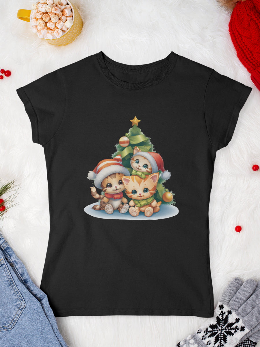 tricou_Craciun_pisici_pisica_bumbac_organic_femei_HAY_Creations_cadou_Christmas-cats-negru