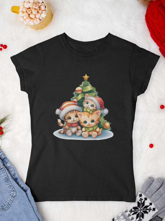 tricou_Craciun_pisici_pisica_bumbac_organic_femei_HAY_Creations_cadou_Christmas-cats-negru
