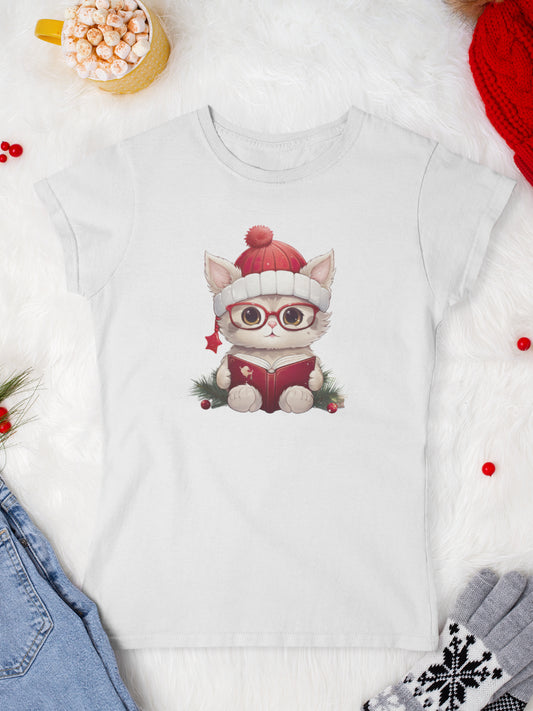 tricou_Craciun_pisici_pisica_bumbac_organic_femei_HAY_Creations_cadou_Cozy_Reads-alb