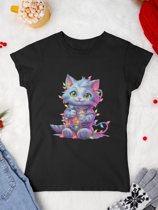     tricou_Craciun_pisici_pisica_bumbac_organic_femei_HAY_Creations_cadou_Glitter_Grace-negru