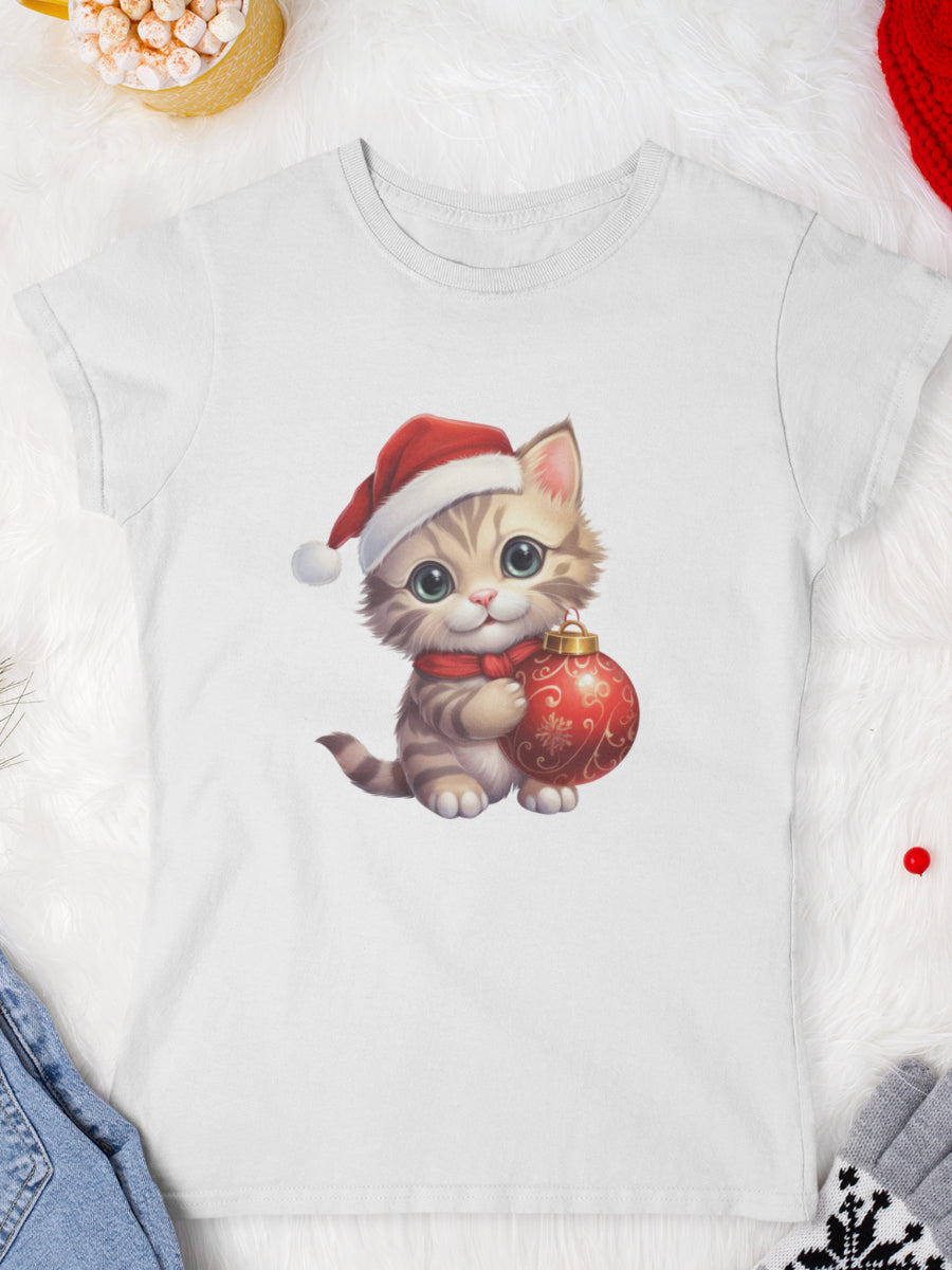 tricou_Craciun_pisici_pisica_bumbac_organic_femei_HAY_Creations_cadou_Ornament_Lover-alb