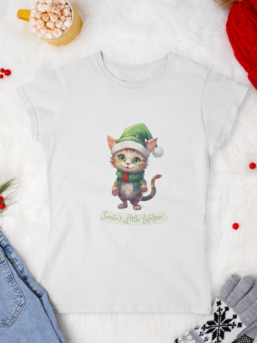       tricou_Craciun_pisici_pisica_bumbac_organic_femei_HAY_Creations_cadou_Santa-s-little-helper-alb