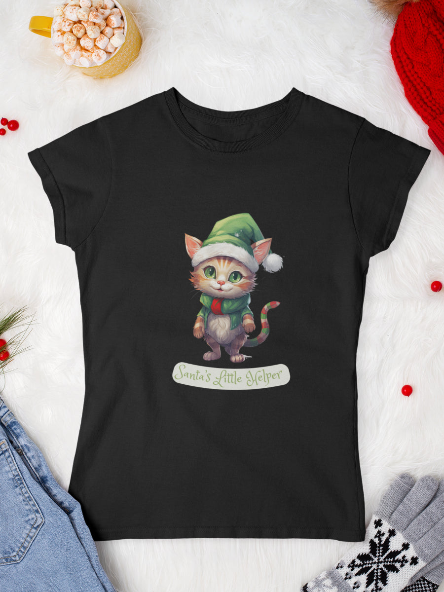 tricou_Craciun_pisici_pisica_bumbac_organic_femei_HAY_Creations_cadou_Santa-s-little-helper-negru