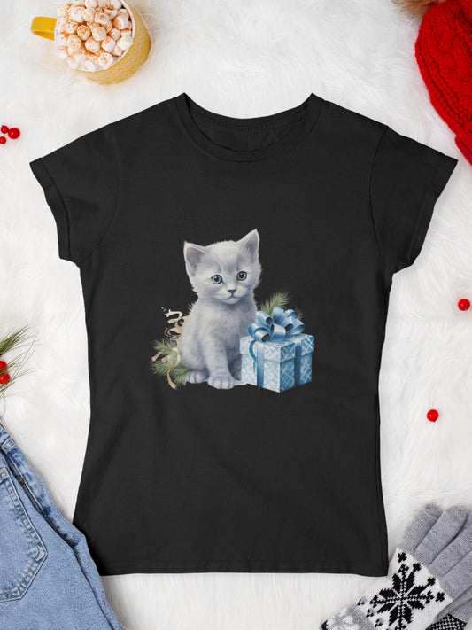     tricou_Craciun_pisici_pisica_bumbac_organic_femei_HAY_Creations_cadou_blue-cat-negru