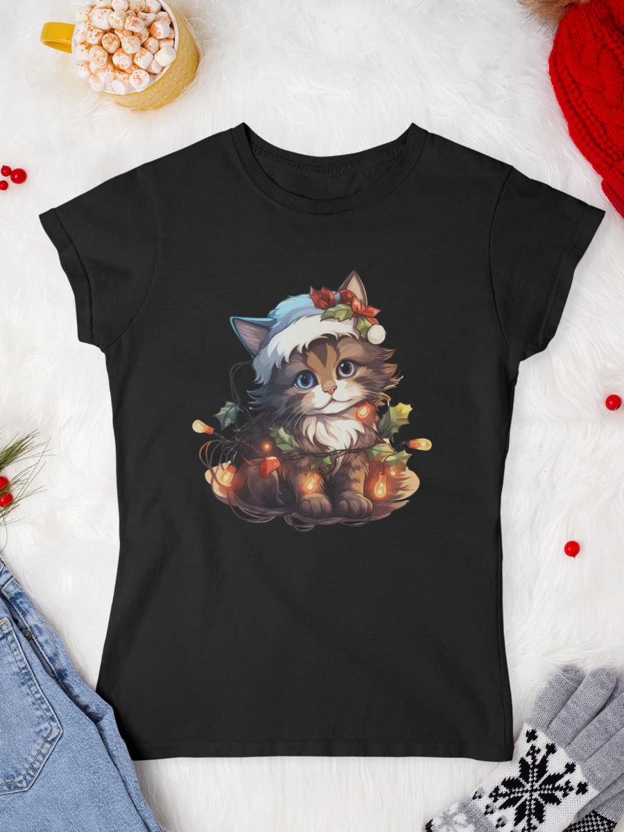    tricou_Craciun_pisici_pisica_bumbac_organic_femei_HAY_Creations_cadou_blue-hat-cat-negru
