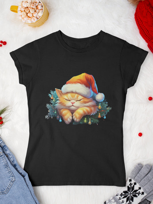 tricou_Craciun_pisici_pisica_bumbac_organic_femei_HAY_Creations_cadou_catnap-negru