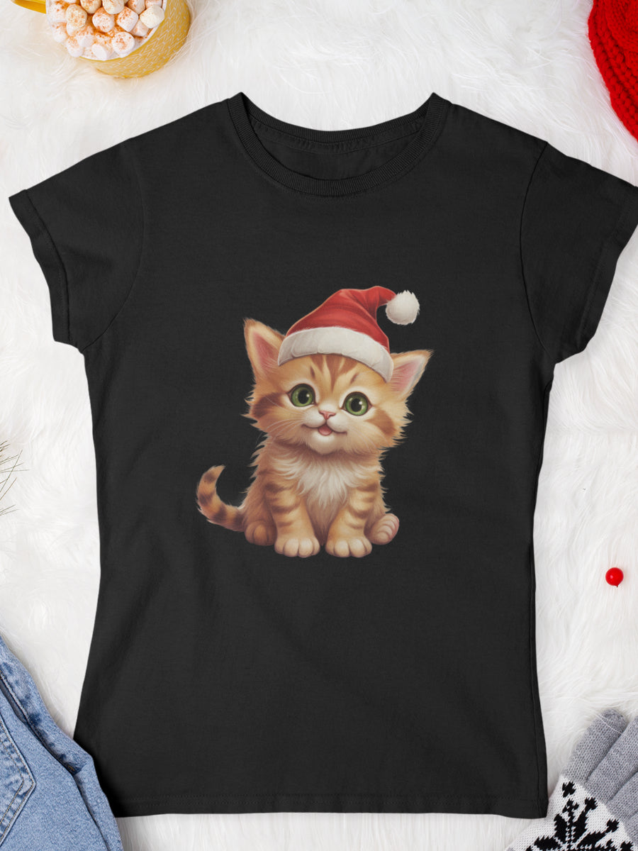     tricou_Craciun_pisici_pisica_bumbac_organic_femei_HAY_Creations_cadou_cutest-kitten-negru