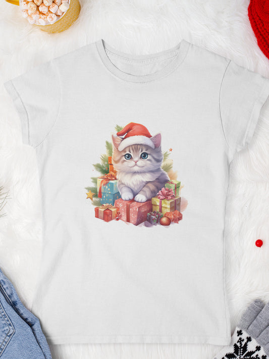 tricou_Craciun_pisici_pisica_bumbac_organic_femei_HAY_Creations_cadou_fluffy-xmas-cat-alb