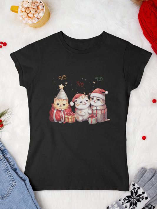 tricou_Craciun_pisici_pisica_bumbac_organic_femei_HAY_Creations_cadou_ho-ho-ho-kittens-negru