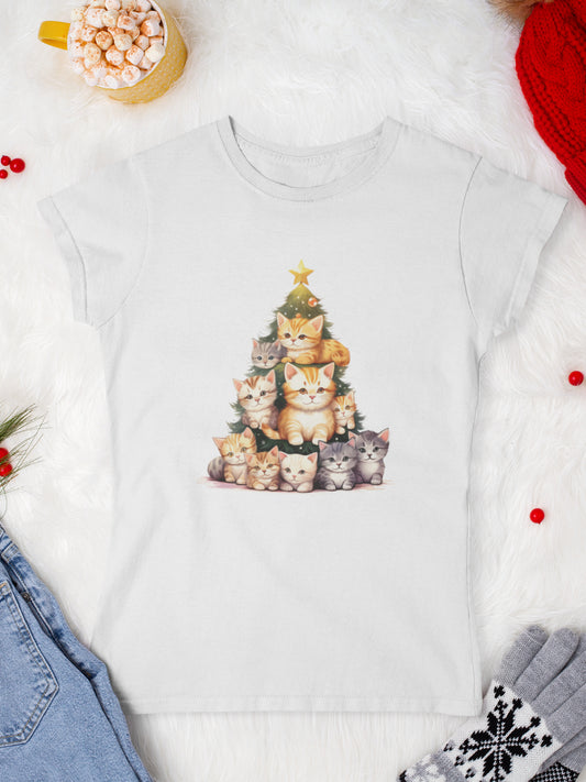 tricou_Craciun_pisici_pisica_bumbac_organic_femei_HAY_Creations_cadou_kitten-tree-alb