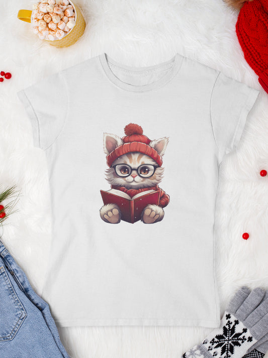       tricou_Craciun_pisici_pisica_bumbac_organic_femei_HAY_Creations_cadou_paws-and-pages-alb