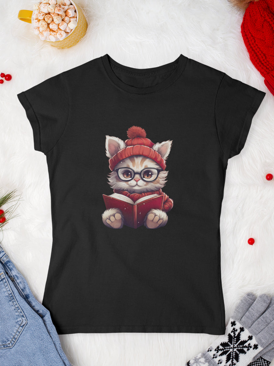    tricou_Craciun_pisici_pisica_bumbac_organic_femei_HAY_Creations_cadou_paws-and-pages-negru