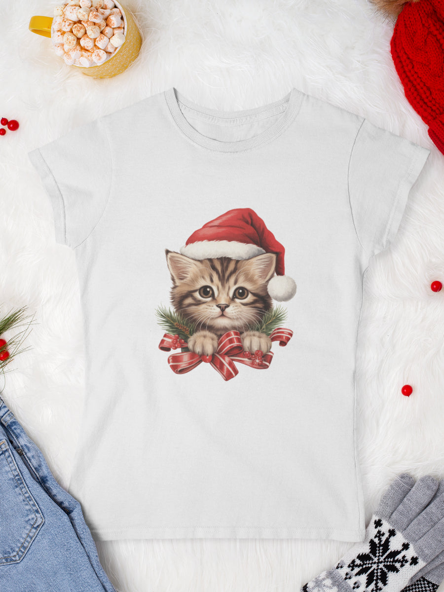    tricou_Craciun_pisici_pisica_bumbac_organic_femei_HAY_Creations_cadou_peek-a-boo-cat-alb