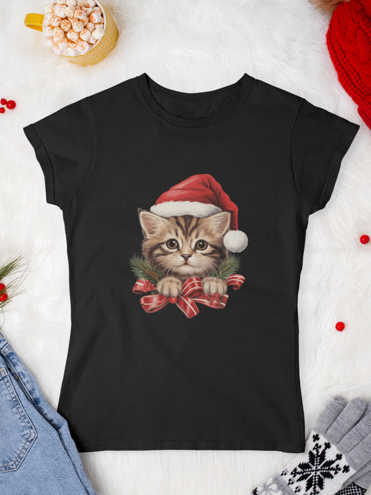 tricou_Craciun_pisici_pisica_bumbac_organic_femei_HAY_Creations_cadou_peek-a-boo-cat-negru