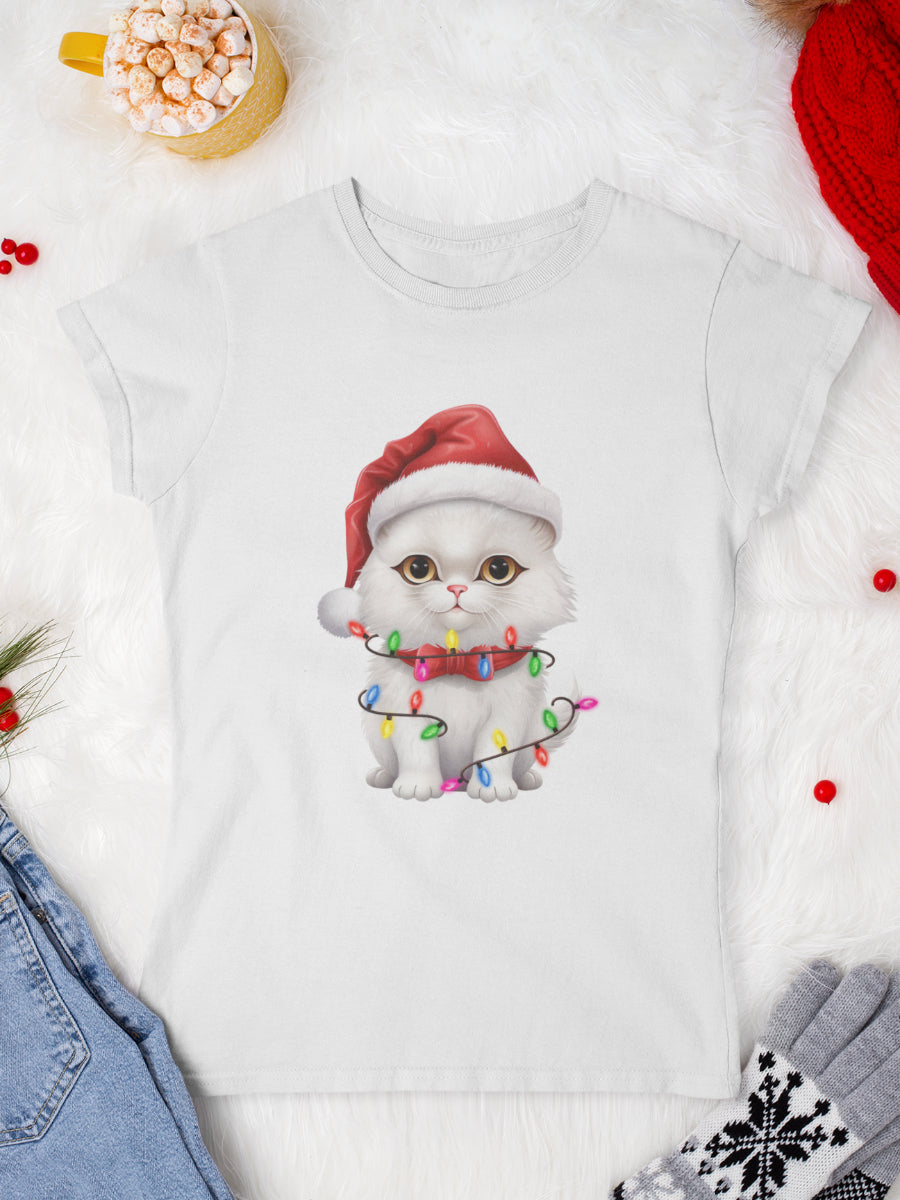 tricou_Craciun_pisici_pisica_bumbac_organic_femei_HAY_Creations_cadou_snow-white-cat-alb
