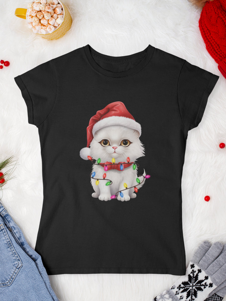 tricou_Craciun_pisici_pisica_bumbac_organic_femei_HAY_Creations_cadou_snow-white-cat-negru