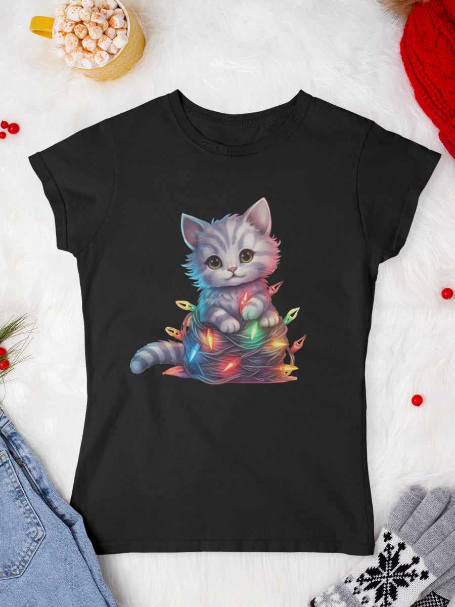     tricou_Craciun_pisici_pisica_bumbac_organic_femei_HAY_Creations_cadou_twinkle-cat-negru
