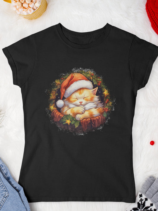     tricou_Craciun_pisici_pisica_bumbac_organic_femei_HAY_Creations_cadou_waiting-for-santa-negru
