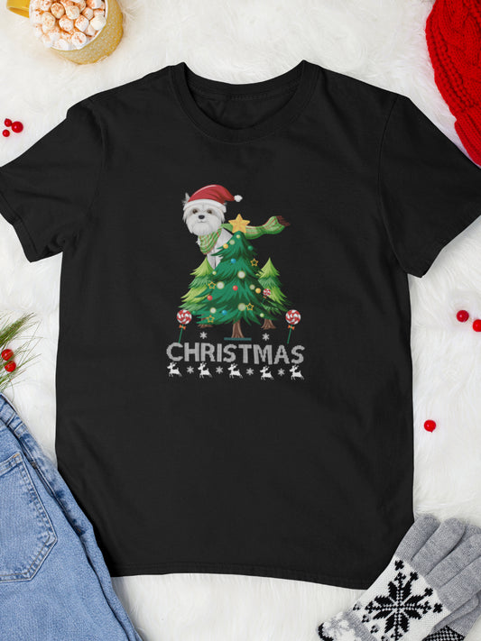     tricou_bumbac_organic_premium_vegan_cadou_Craciun_Secret_Santa--negru-unisex-barbati-doggy-Christmas_caine