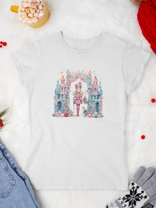 tricou_bumbac_organic_premium_vegan_cadou_Craciun_Secret_Santa-Nutcracker-girl-femei-alb