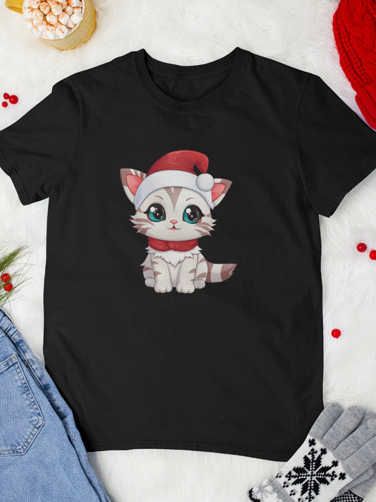     tricou_bumbac_organic_premium_vegan_cadou_Craciun_Secret_Santa-kitty-unisex-barbati-negru