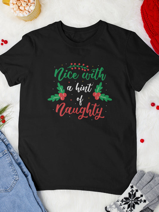     tricou_bumbac_organic_premium_vegan_cadou_Craciun_Secret_Santa-nice-with-a-hint-of-naughty-unisex-barbati-negru