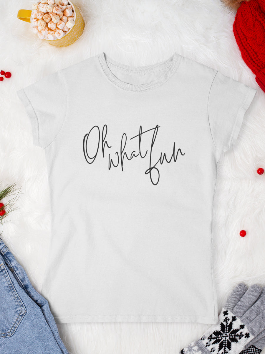 tricou_bumbac_organic_premium_vegan_cadou_Craciun_Secret_Santa-oh-what-fun-femei-alb
