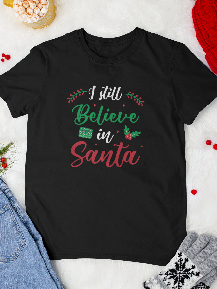    tricou_bumbac_organic_premium_vegan_cadou_Craciun_Secret_Santa_I-still-believe-in-Santa-negru-unisex-barbati