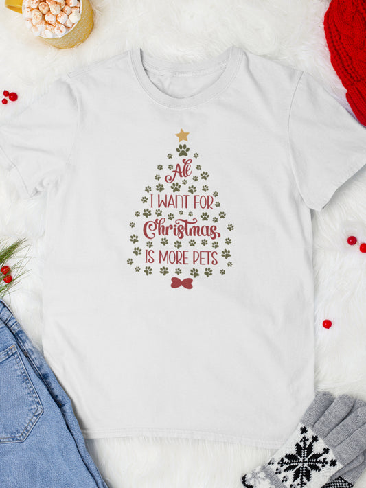 tricou_bumbac_organic_premium_vegan_cadou_Craciun_Secret_Santa_all_i_want_for_christmas_is_more_pets_barbati_unisex_alb