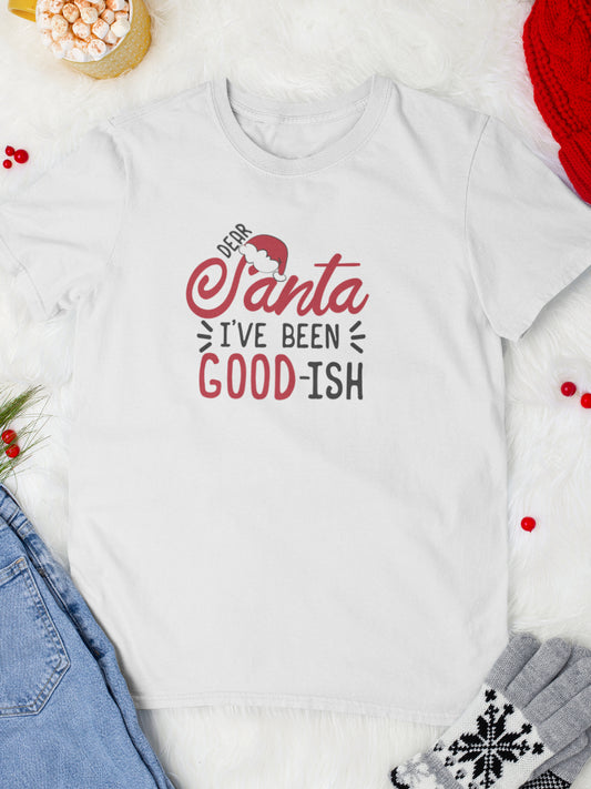     tricou_bumbac_organic_premium_vegan_cadou_Craciun_Secret_Santa_barbati_unisex_I_ve_been_good_ish-alb