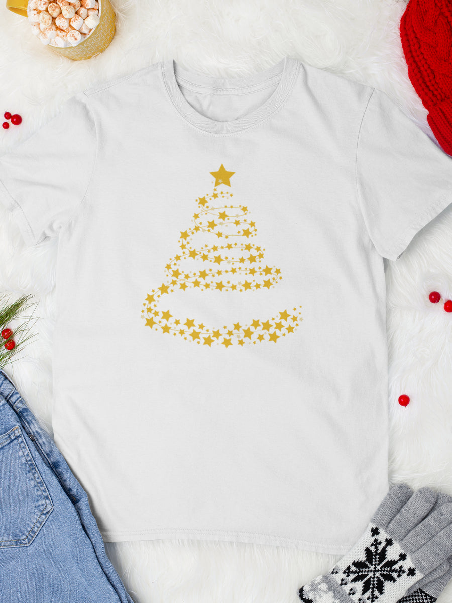    tricou_bumbac_organic_premium_vegan_cadou_Craciun_Secret_Santa_barbati_unisex_alb_stars_christmas_tree