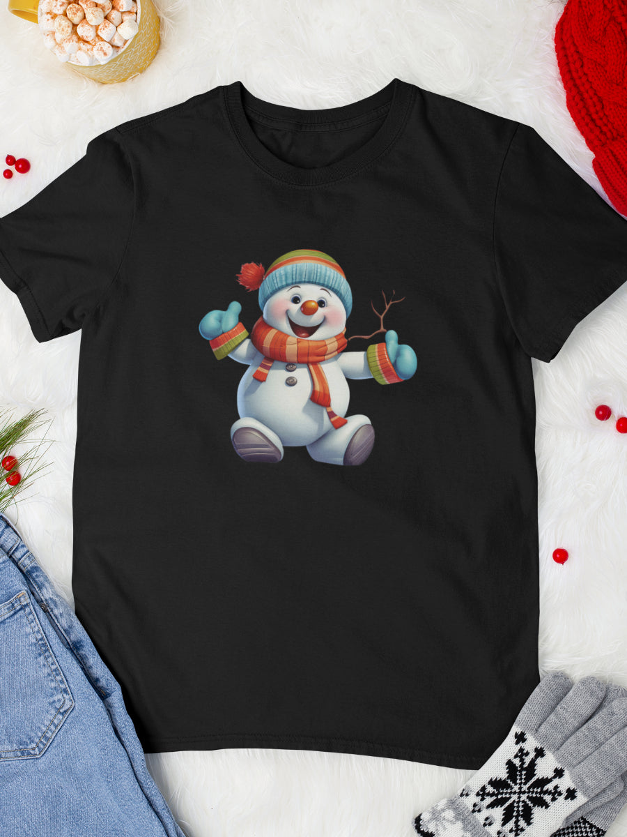 tricou_bumbac_organic_premium_vegan_cadou_Craciun_Secret_Santa_barbati_unisex_smiling_snowman_negru