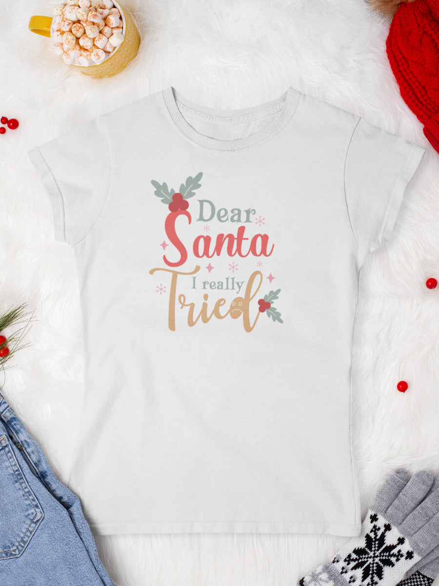 tricou_bumbac_organic_premium_vegan_cadou_Craciun_Secret_Santa_dear-Santa-I-really-tried-alb-femei