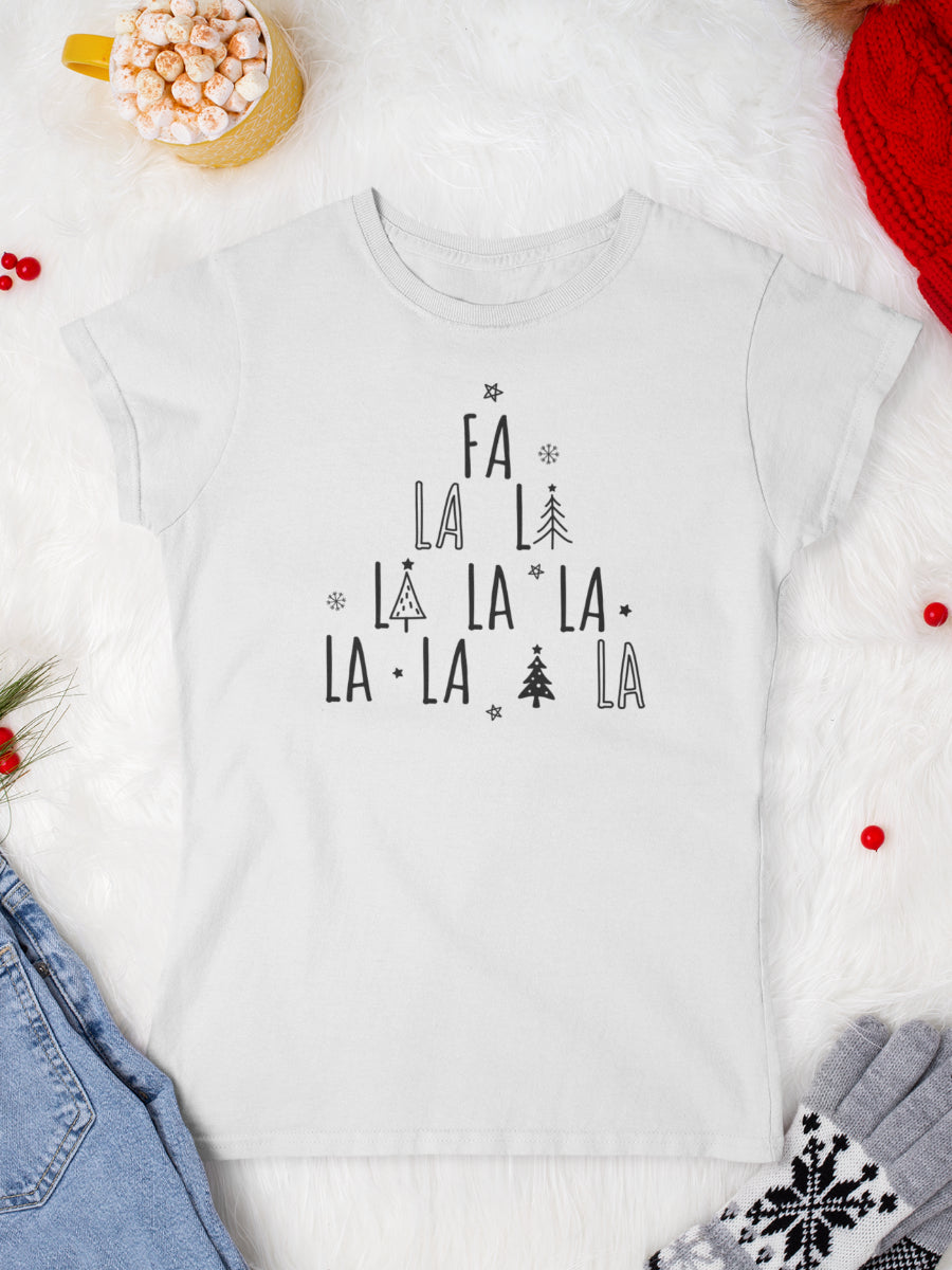 tricou_bumbac_organic_premium_vegan_cadou_Craciun_Secret_Santa_fa-la-la-alb-femei