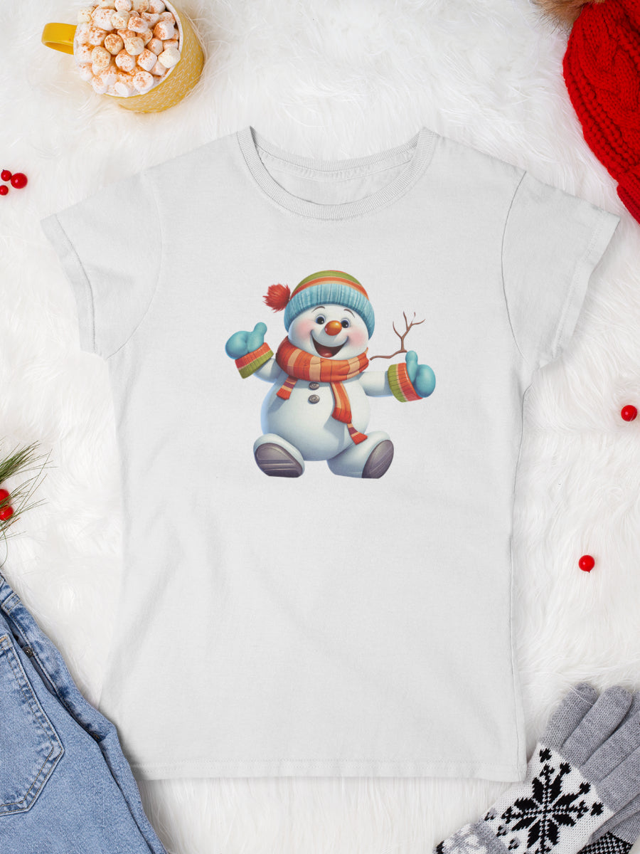 tricou_bumbac_organic_premium_vegan_cadou_Craciun_Secret_Santa_femei_smiling_snowman_alb