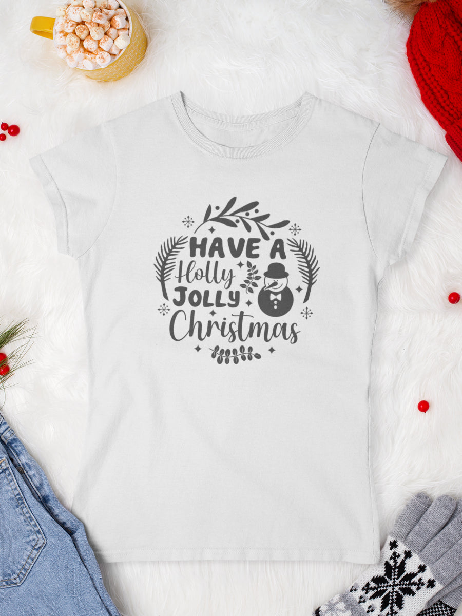     tricou_bumbac_organic_premium_vegan_cadou_Craciun_Secret_Santa_have-a-holly-jolly-Christmas-alb-femei