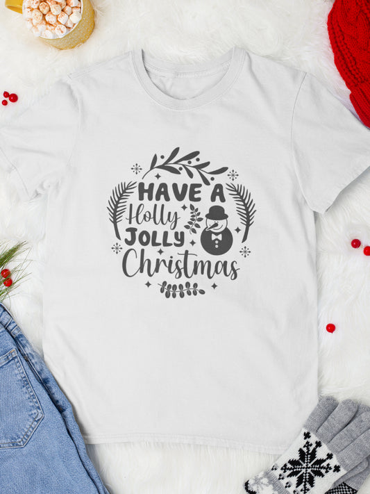 tricou_bumbac_organic_premium_vegan_cadou_Craciun_Secret_Santa_have-a-holly-jolly-Christmas-alb-unisex-barbati