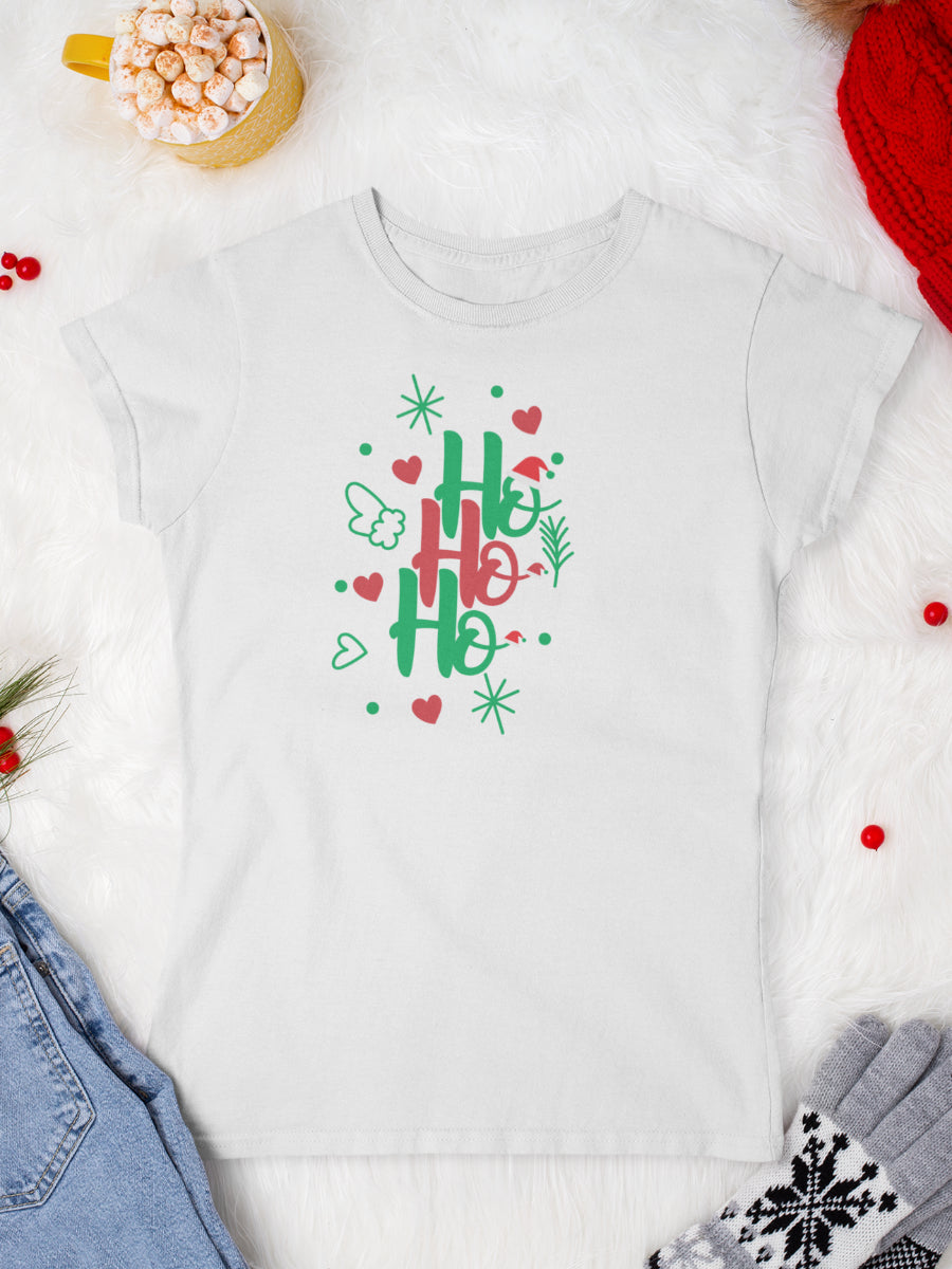 tricou_bumbac_organic_premium_vegan_cadou_Craciun_Secret_Santa_ho-ho-ho-alb-femei