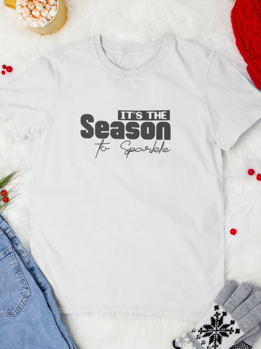 tricou_bumbac_organic_premium_vegan_cadou_Craciun_Secret_Santa_its-the-season-to-sparkle-alb-unisex-barbati